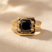 Retro Black Zirconia Wide Band Ring