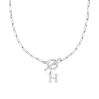 Paperclip Initial Necklace with Circle Toggle Clasp
