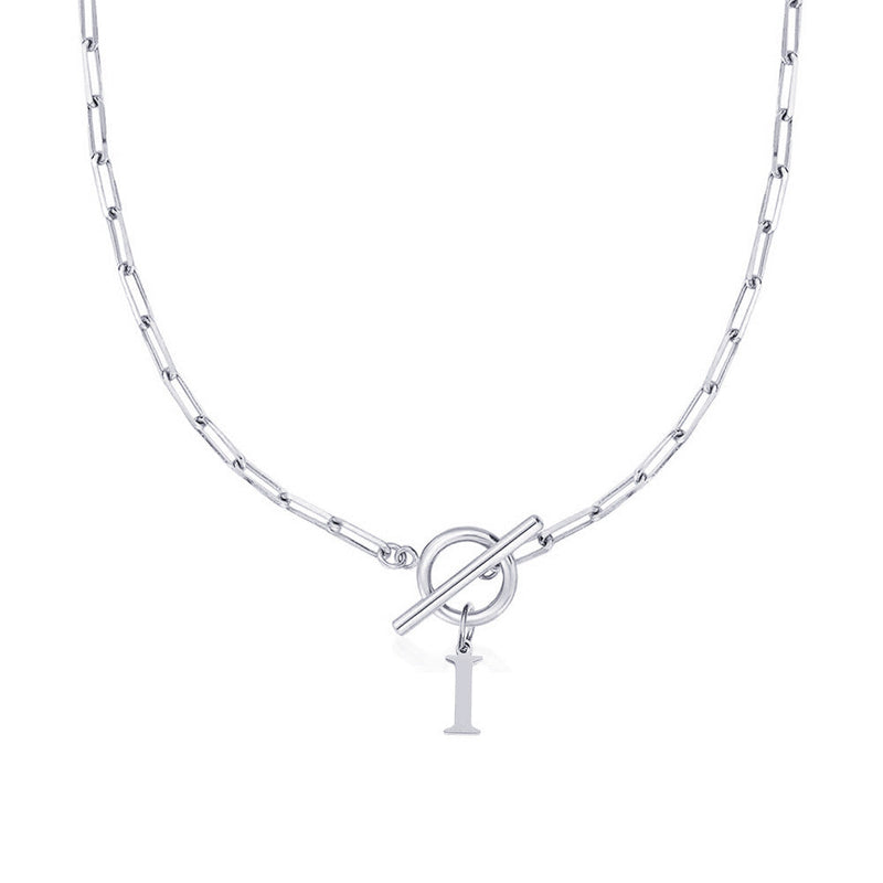 Paperclip Initial Necklace with Circle Toggle Clasp
