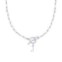 Paperclip Initial Necklace with Circle Toggle Clasp