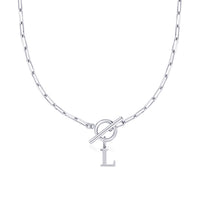 Paperclip Initial Necklace with Circle Toggle Clasp