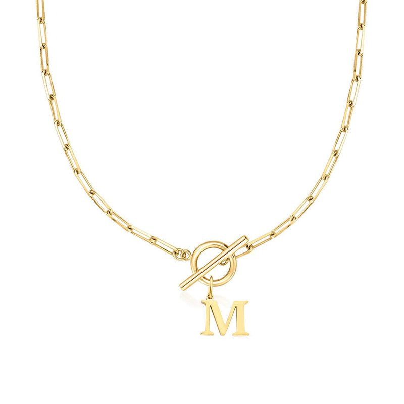 Paperclip Initial Necklace with Circle Toggle Clasp