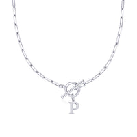 Paperclip Initial Necklace with Circle Toggle Clasp