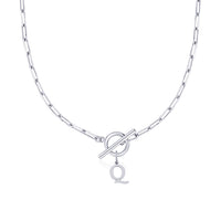 Paperclip Initial Necklace with Circle Toggle Clasp