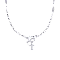 Paperclip Initial Necklace with Circle Toggle Clasp