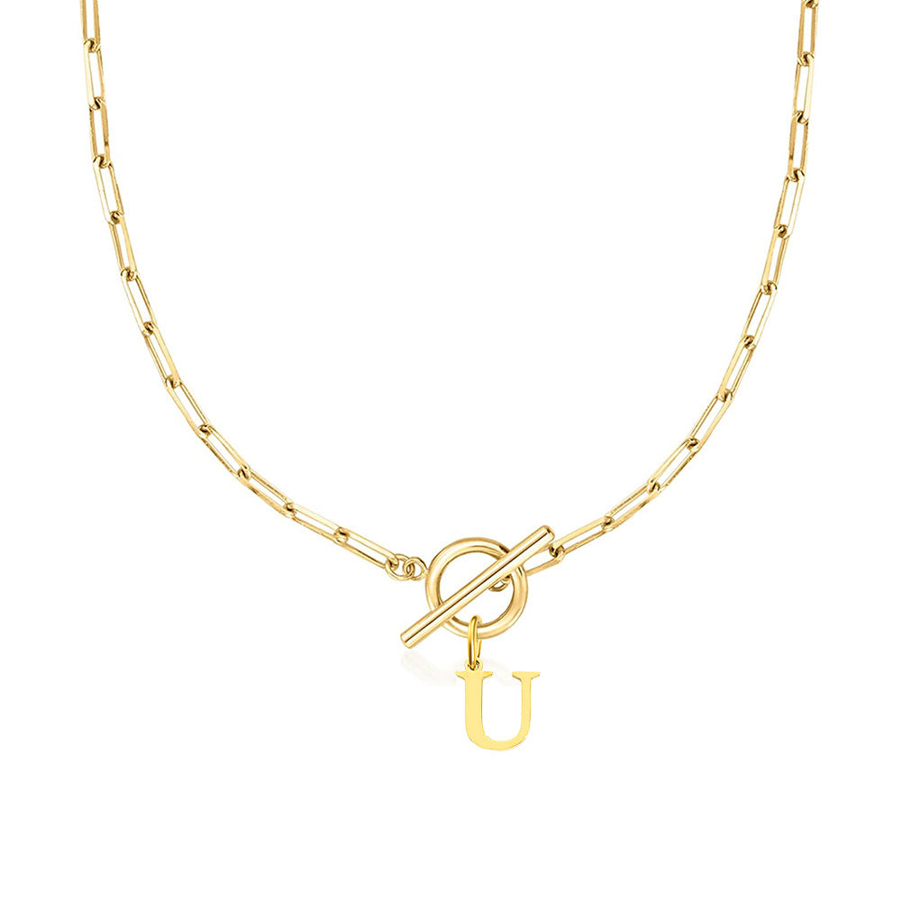 Paperclip Initial Necklace with Circle Toggle Clasp