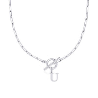 Paperclip Initial Necklace with Circle Toggle Clasp