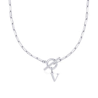Paperclip Initial Necklace with Circle Toggle Clasp