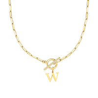Paperclip Initial Necklace with Circle Toggle Clasp