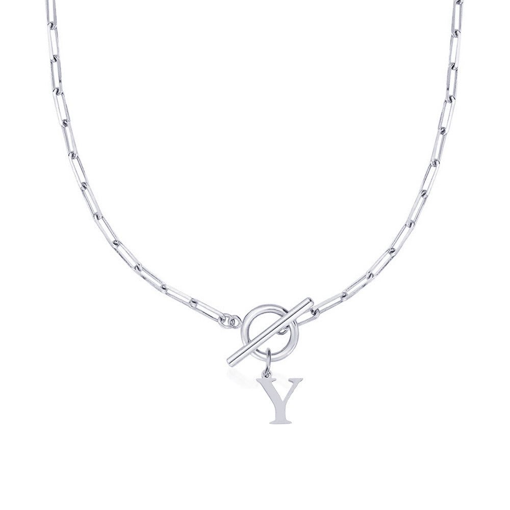 Paperclip Initial Necklace with Circle Toggle Clasp