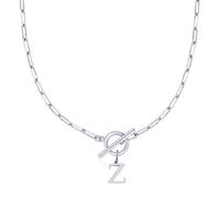 Paperclip Initial Necklace with Circle Toggle Clasp