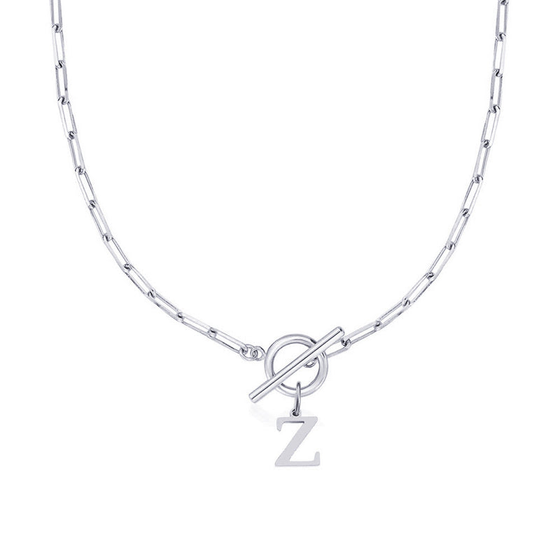 Paperclip Initial Necklace with Circle Toggle Clasp