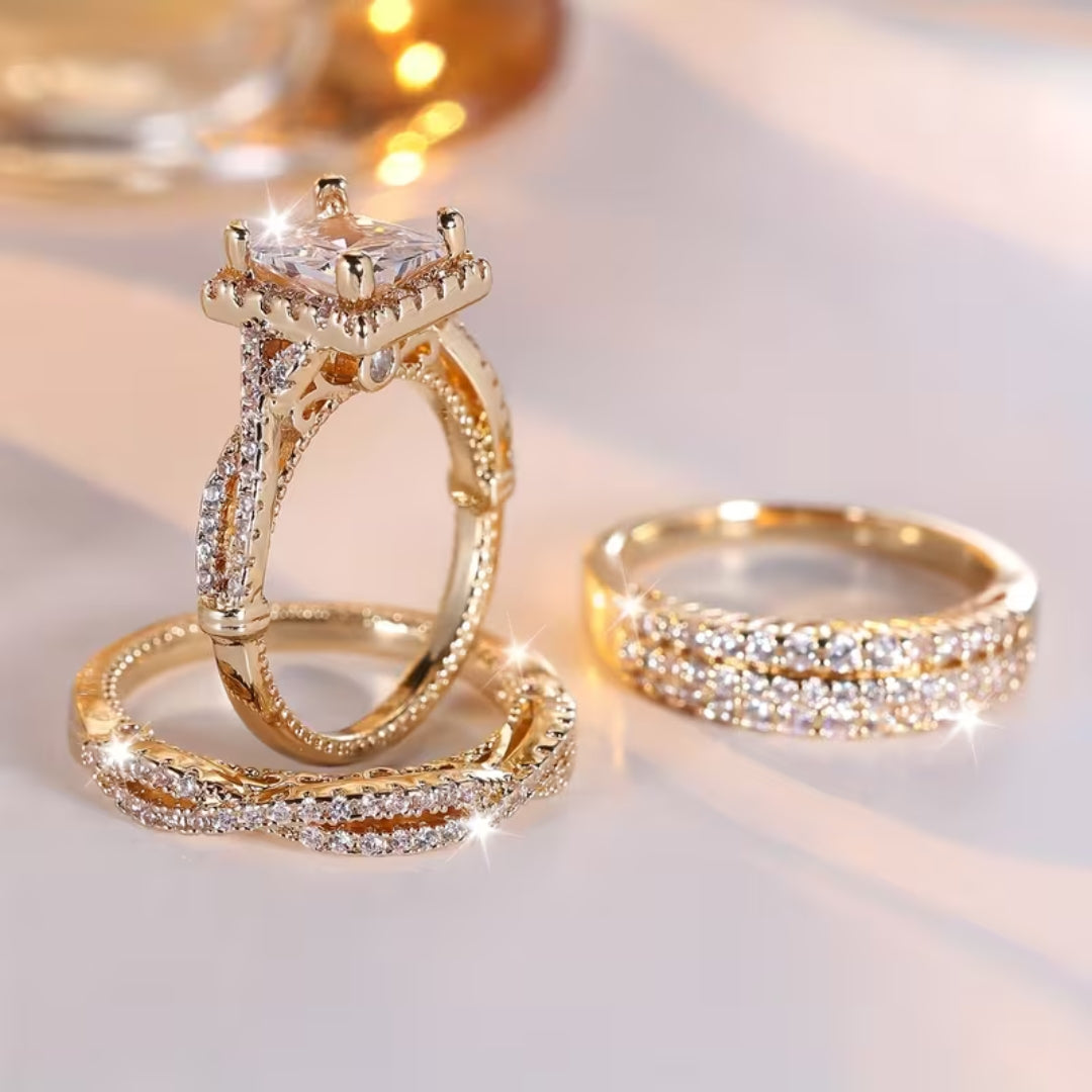 Pavé Solitaire Ring Trio Set