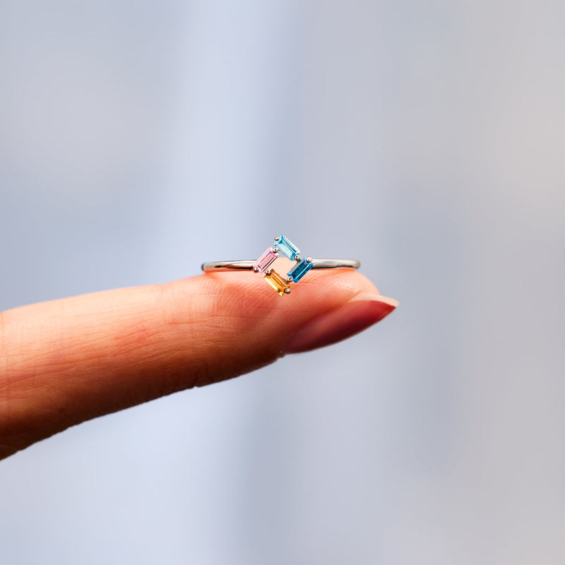 Personalized Baguette Birthstones Ring