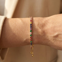 Rainbow Multicolor Crystal Gold Bolo Bracelet