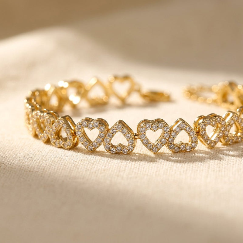 Romantic Gold Pavé Heart Link Bracelet