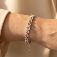 Romantic Silver Pavé Heart Link Bracelet