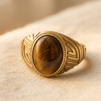 Gold Tiger Eye Stone Oval Signet Ring