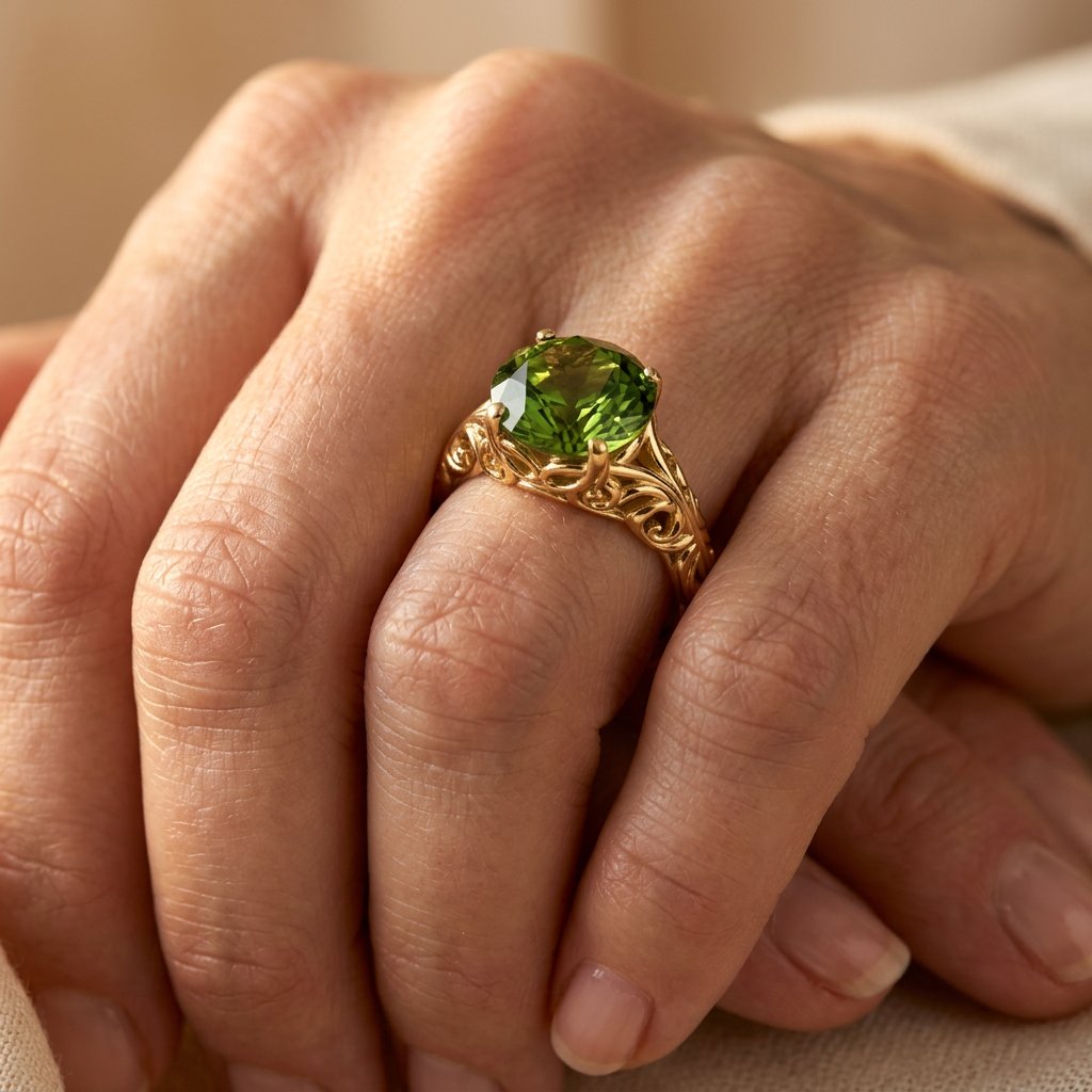 Vintage Gold Filigree Peridot Oval Ring