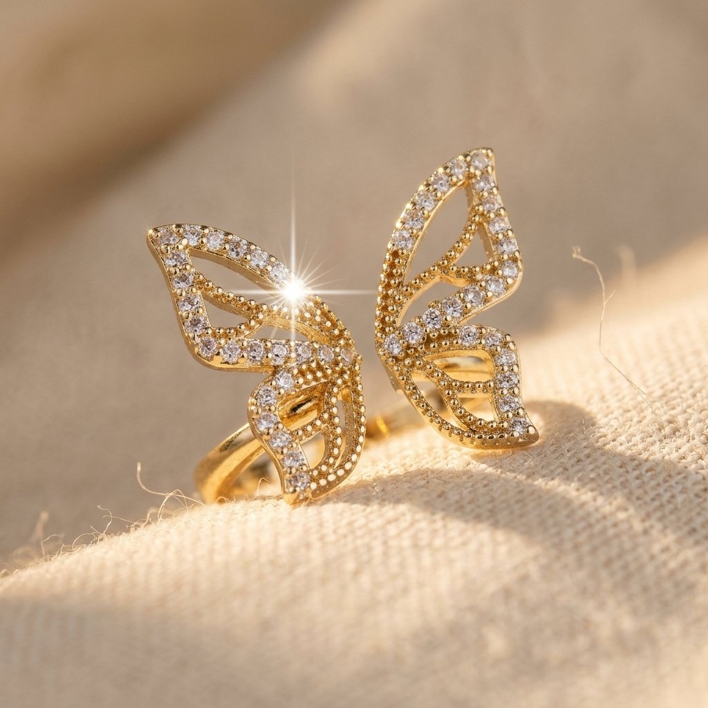 Openwork Gold Butterfly Cubic Zirconia Ring