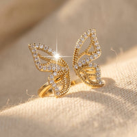 Openwork Gold Butterfly Cubic Zirconia Ring