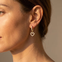 Gold Cubic Zirconia Heart Charm Earrings