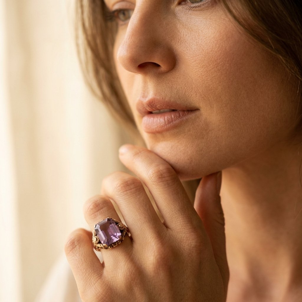 Vintage Gold Amethyst Filigree Ring