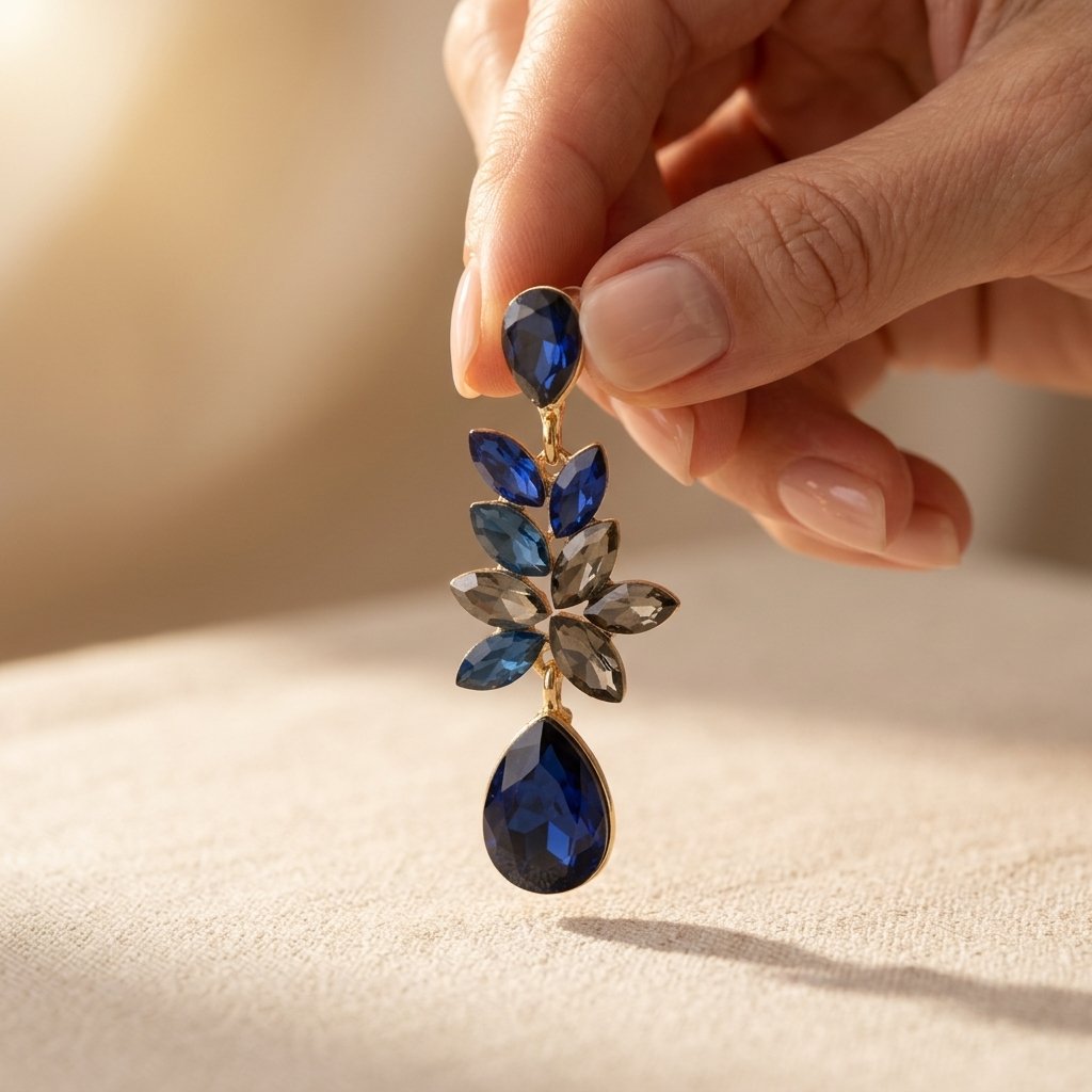 Gold Blue Sapphire Teardrop Earrings