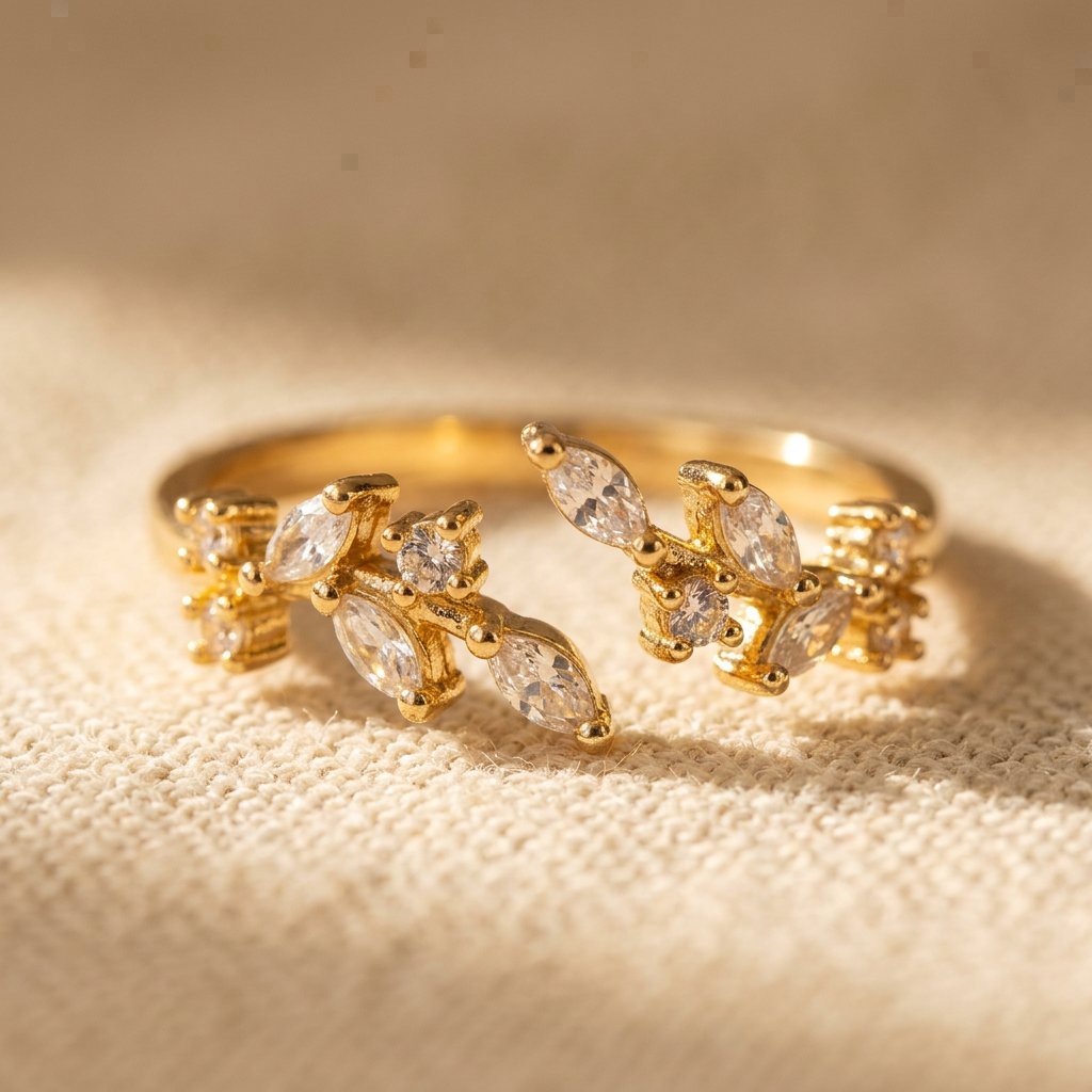 Gold Cubic Zirconia Floral Wrap Ring