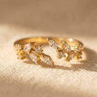 Gold Cubic Zirconia Floral Wrap Ring