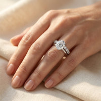 Silver Oval Moissanite Side Stone Ring