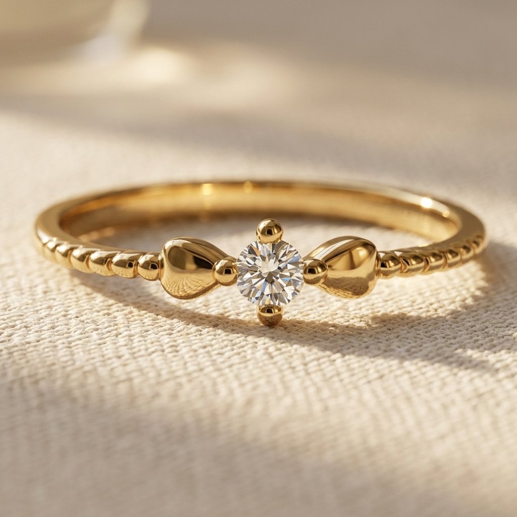 Vintage Gold Round Zirconia Wing Ring