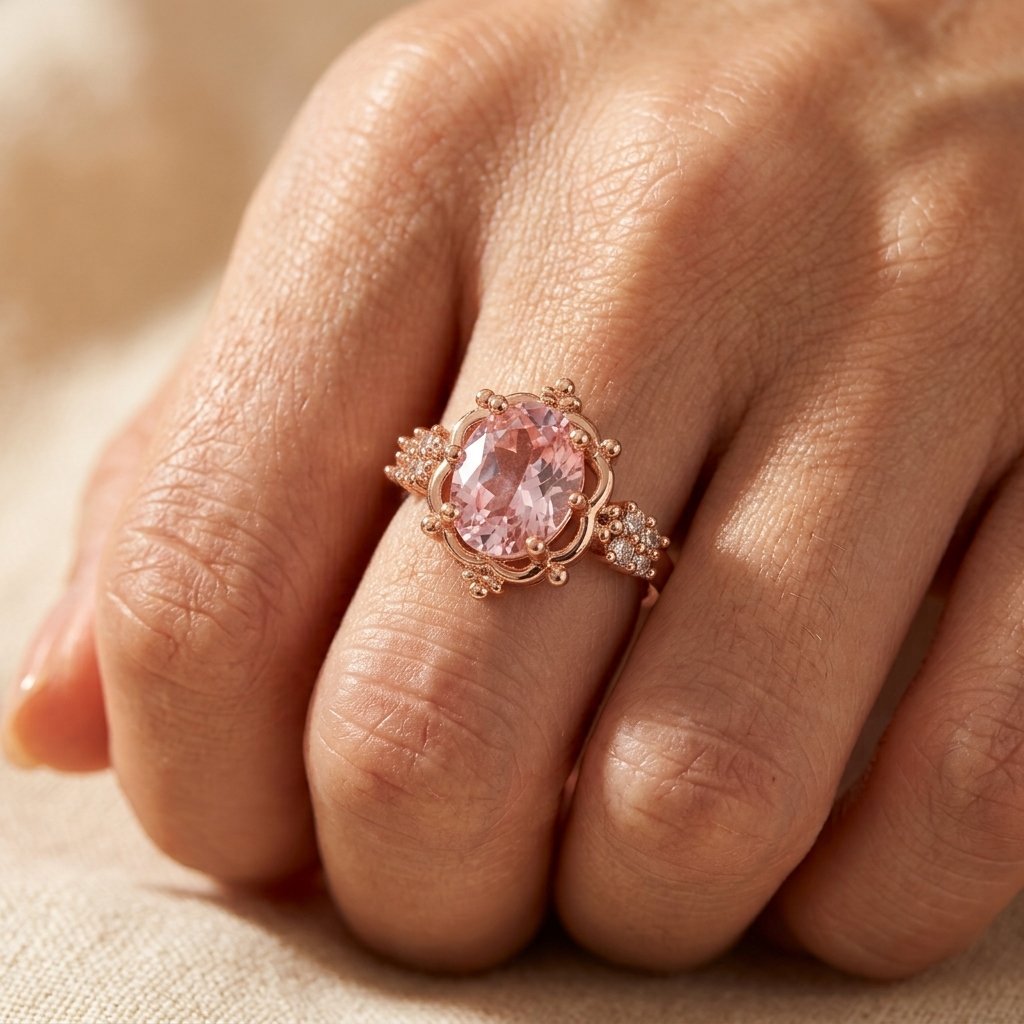Rose Gold Pink Tourmaline Filigree Ring