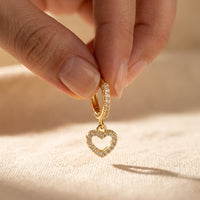 Gold Cubic Zirconia Heart Charm Earrings
