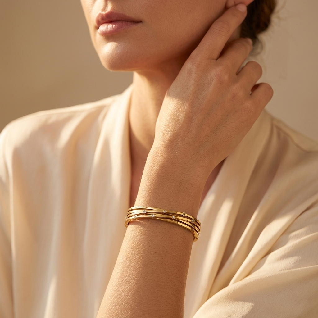 Gold Diamond Accent Stackable Bangle Bracelet