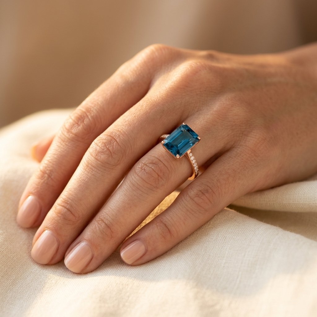 Rose Gold London Blue Topaz Square Ring