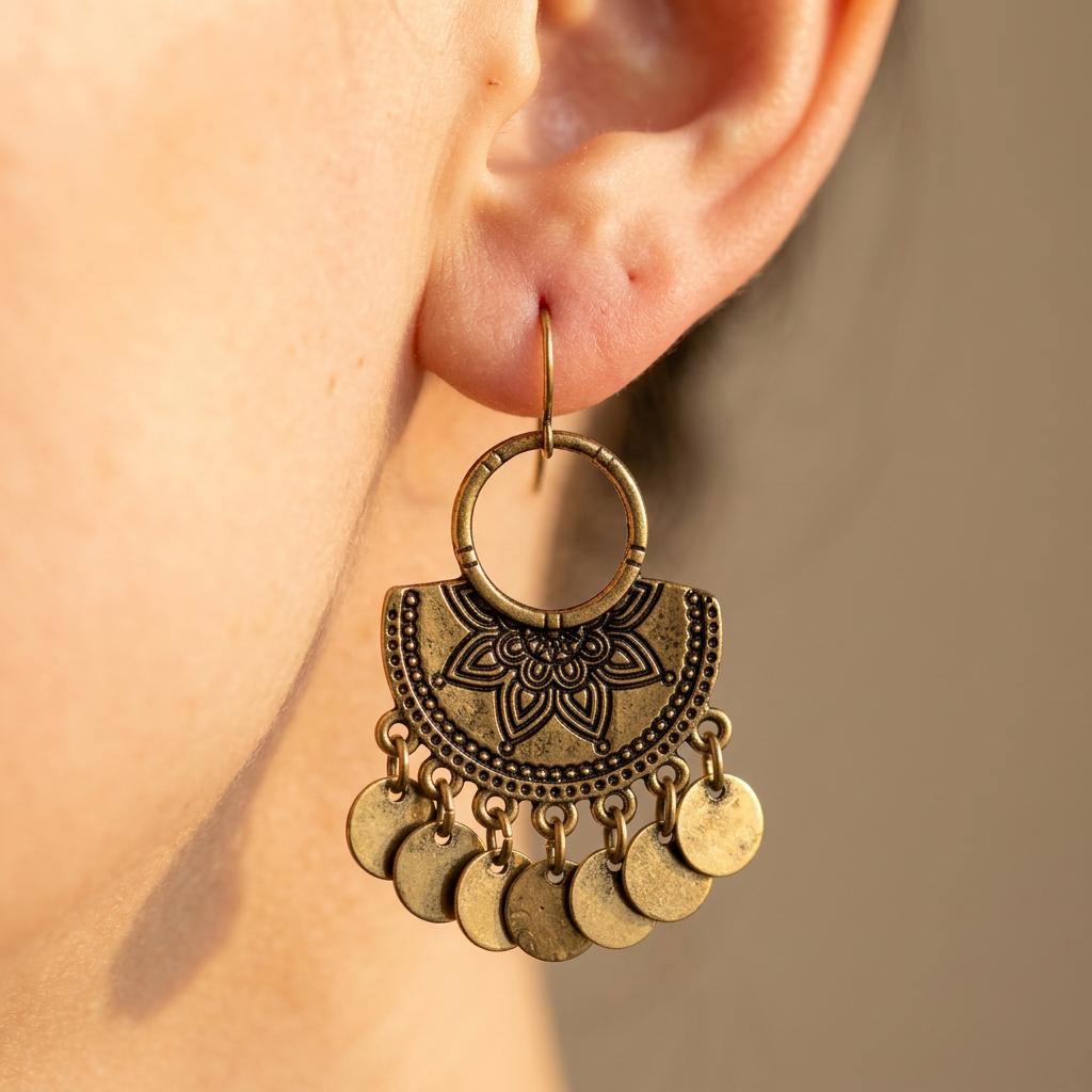 Bohemian Gold Chandelier Coin Earrings
