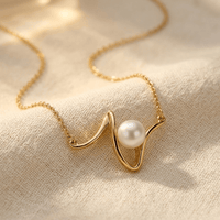 Gold Pearl Asymmetric Open Pendant Necklace