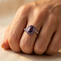 Vintage Silver Amethyst Halo Cluster Ring