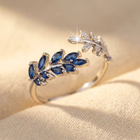 Silver Blue Sapphire Leaf Ring