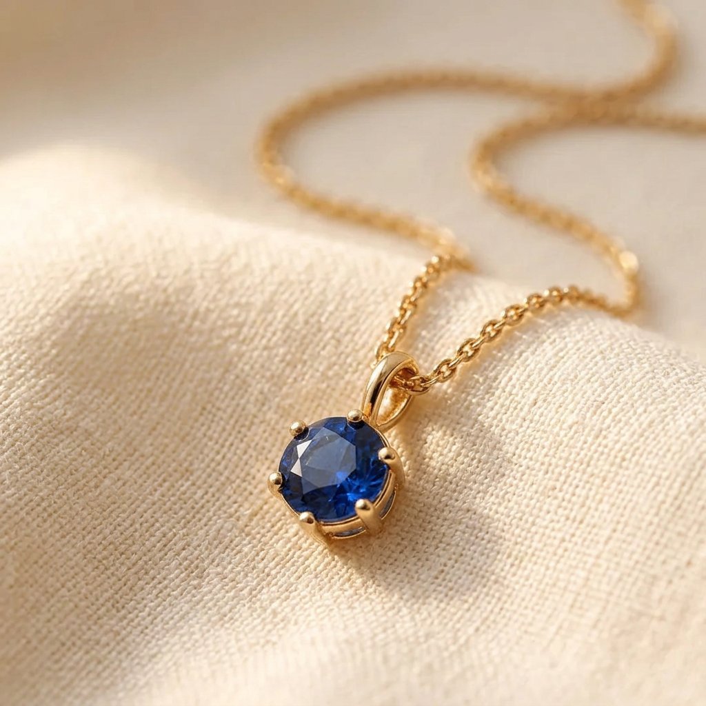 Gold Blue Sapphire Round Necklace