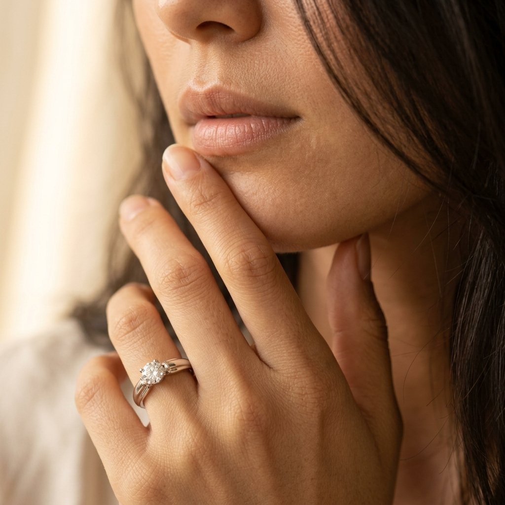 Classic Silver Round Solitaire Diamond Ring