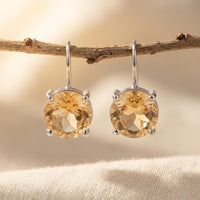Natural Citrine Silver Stud Earrings