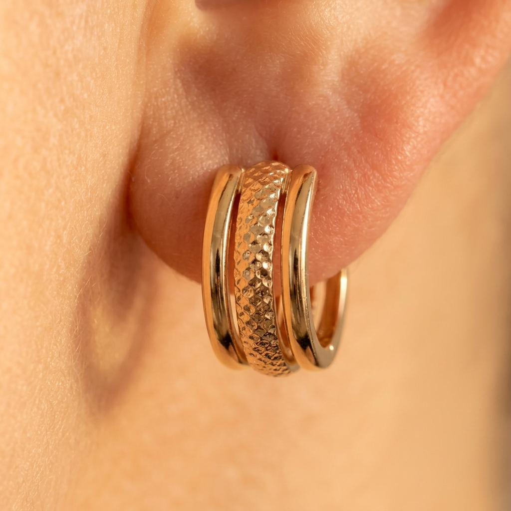 Gold Textured Chunky Ring Set