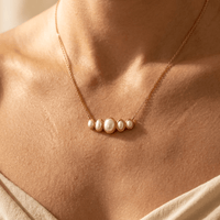 Gold Pearl Oval Five Stone Necklace