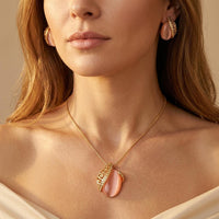 Cats Eye Stone Pendant Necklace Earrings Jewelry Set