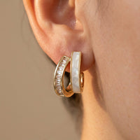 Gold Mother Of Pearl Crystal Hoop Earrings