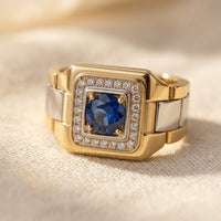 Gold Sapphire Diamond Square Ring