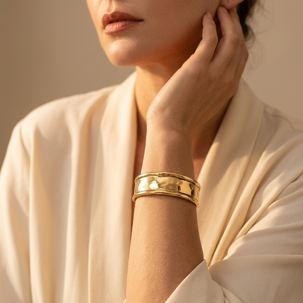 Gold Distressed Minimalist Open Cuff Bracelet