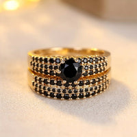 Gold Black Cubic Zirconia Claw Ring Set